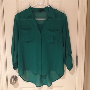 Green sheer button up shirt