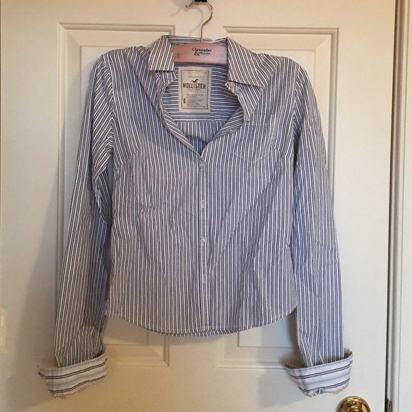 Hollister Oxford Blue White Pinstripe