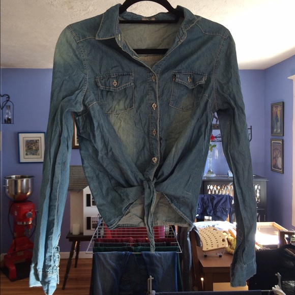 Button Up Denim Crop Top - Picture 1 of 2