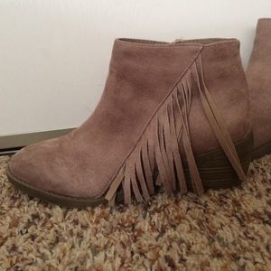 Tan Suede Ankle Fringe Booties