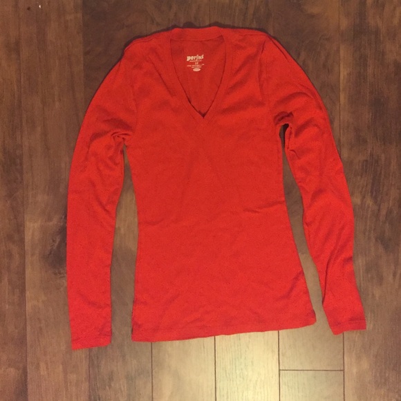 Orange, V-neck, Long Sleeve Shirt