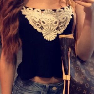 Black Floral Knit Crop Top