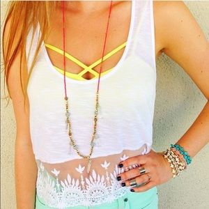 LF Stores Lace White Racerback Tank top