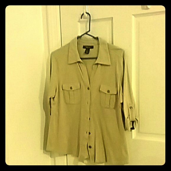 Beige Button Down Blouse - Picture 1 of 3