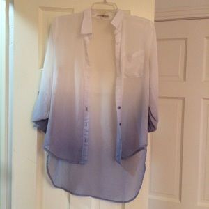 Ombré See-through Chiffon Long Sleeve Button Down
