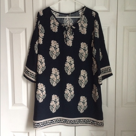 Floral Navy Tunic Dress - Picture 2 of 4