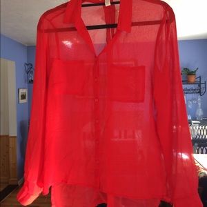 Sheer Long Sleeve Button Up