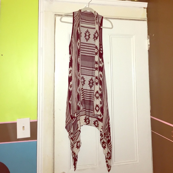 Maroon and white Aztec print cardigan