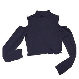 Mock turtle neck crop top with cold shoulders
