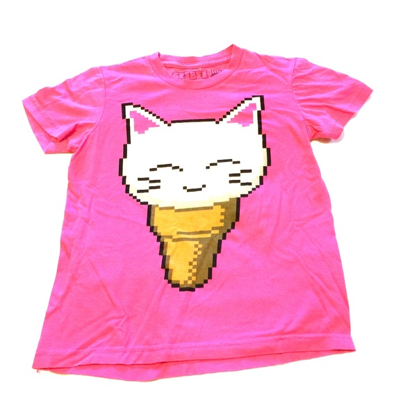 Kawaii cute pixel cat ice cream pink t-shirt