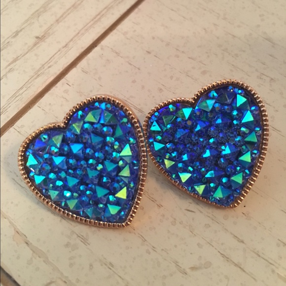Dollskill Jewelry - Blue Crystal Heart Earrings Dollskill Jewelry - Blue Crystal Heart Earrings