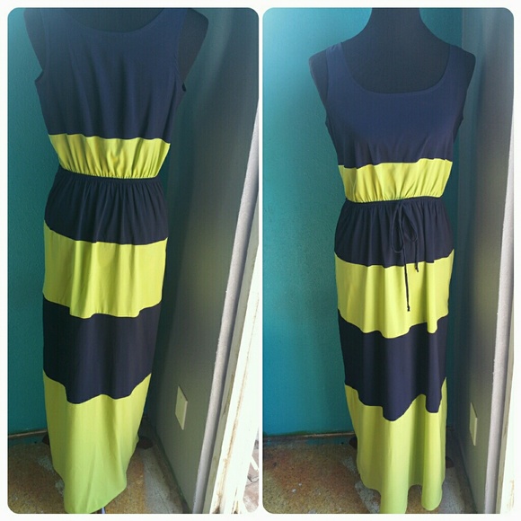 Day dress lime green and navy color block