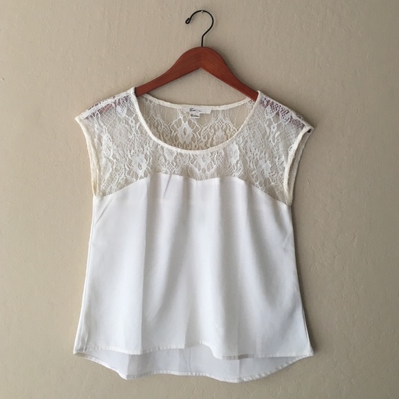 Lace Yoked Semi Sheer Sleeveless Blouse by XXI