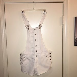 White Jean short overalls