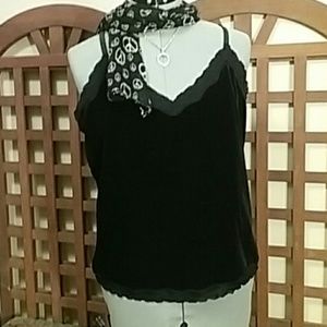 Coldwater Creek Black Velvet Lace-Trim Cami L NWT