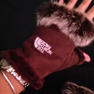 North face fingerless hand warmers w/rabbit fur.