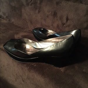 Black Leather Wedge Shoes