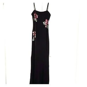 Long Black Dress with Flower Sequence Details