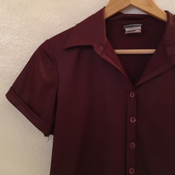 Maroon Polyester Button Down Shirt - Picture 2 of 4