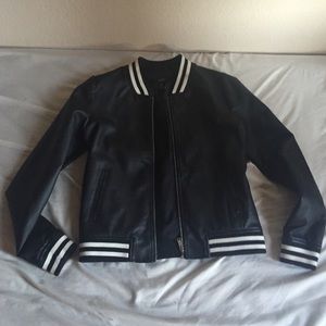 Faux Leather Bomber Varsity Jacket
