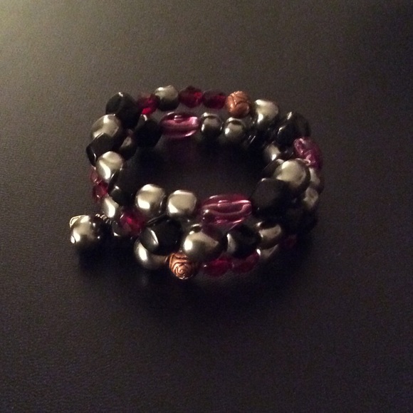 Liz Claiborne Gray/Burgundy/Black Stretch Bracelet - Picture 1 of 1