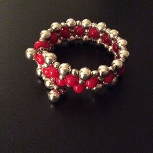 Liz Claiborne Red & Silver Stretch Bracelet