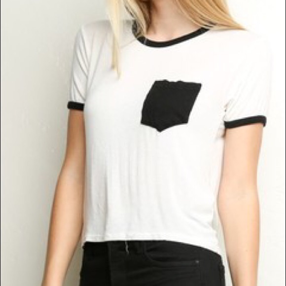 Brandy Melville white tee with black pocket