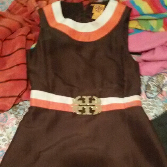 Tory Burch Brown, Coral, and Cream dress ..