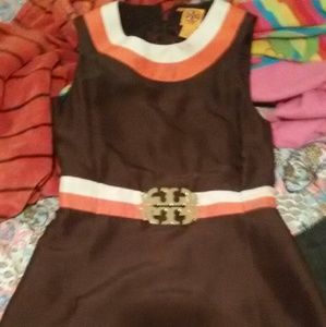 Tory Burch Brown, Coral, and Cream dress ..
