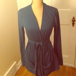 Open cardigan with pockets and tie- kimono