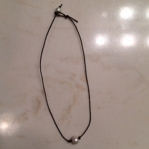 Leather cord Faux pearl necklace