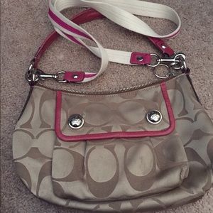 Tan and pink coach crossbody