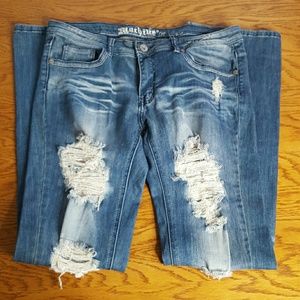 Machine Destroyed Blue Denim Jeans Size 13