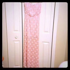 Strapless lace pink dress