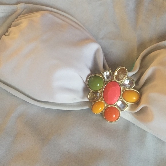 White Bikini top with jeweled embellishment - Picture 1 of 3