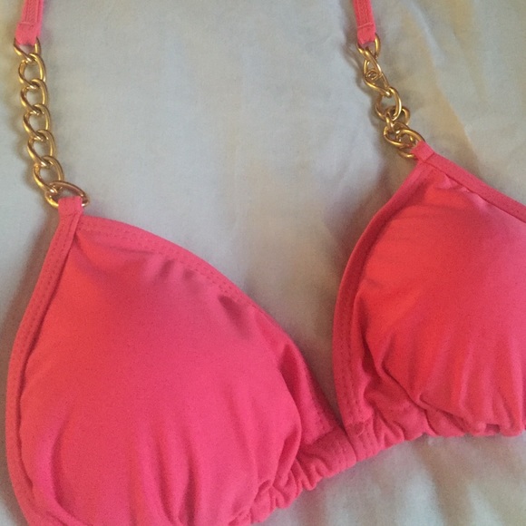Pink and gold chained push up bikini top - Picture 1 of 2