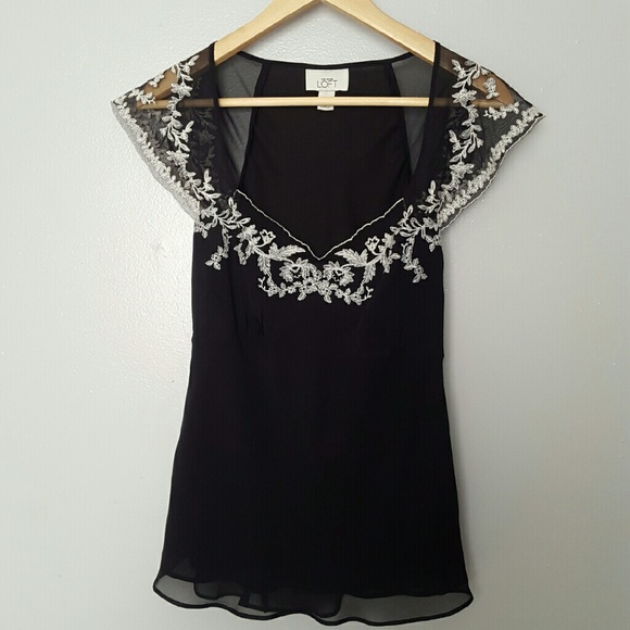 Ann Taylor Tops - Ann Taylor Loft Black Blouse with White Lace
