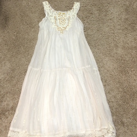 Free people tired beaded glitter lace trim dress 0
