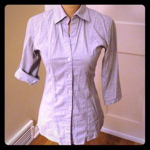 Grey fitted collared button down tiny stripes