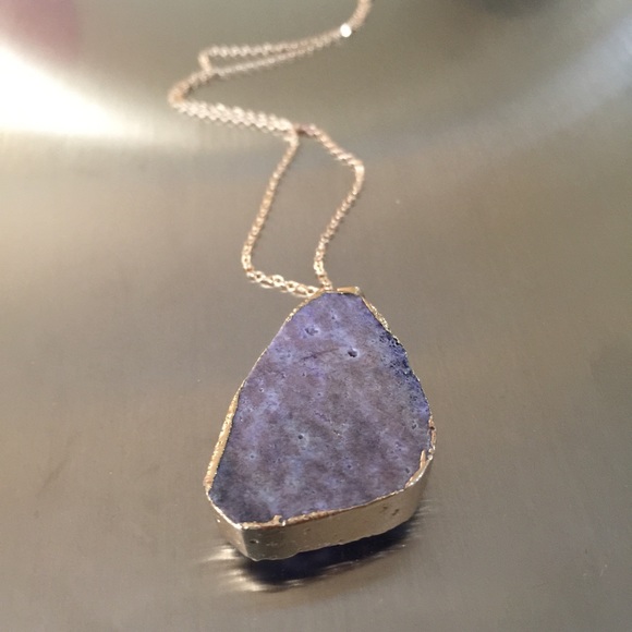 Purple Lilac Druzy Gold Tone Necklace - Picture 2 of 2
