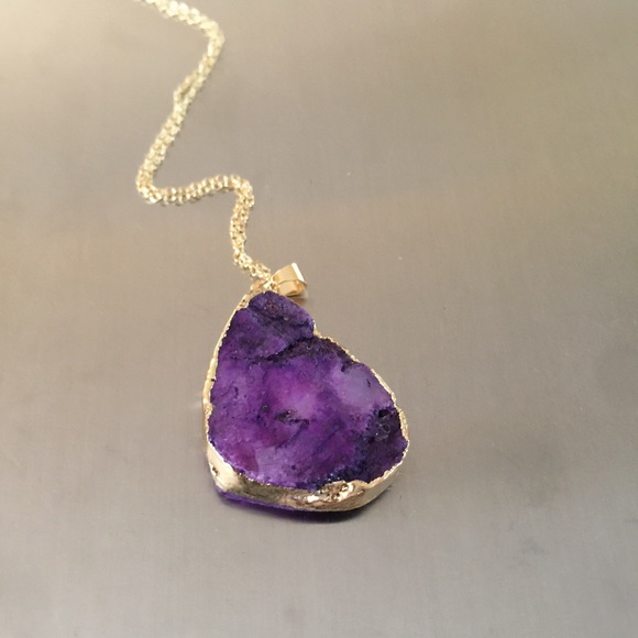 Deep Purple Crystal Druzy Gold Necklace - Picture 3 of 3