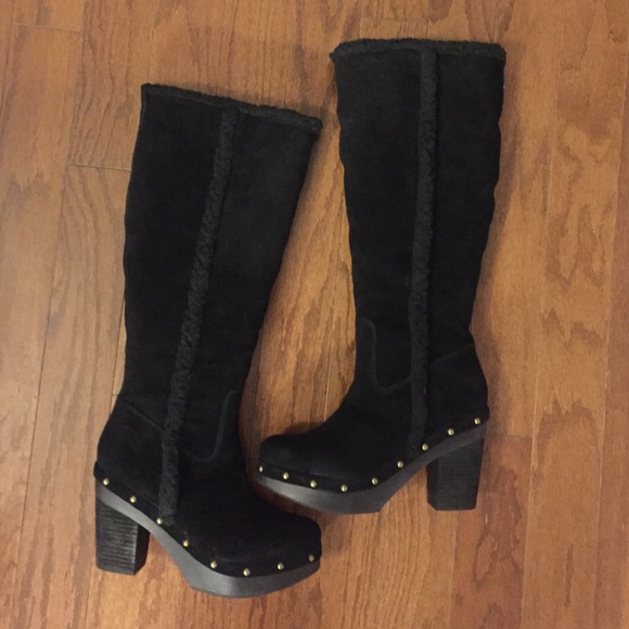 Black Suede Heeled RALPH LAUREN Callen Boot 7.5