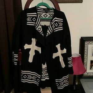 Black and cream long cardigan