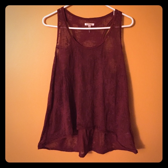 Burnout/sheer racer back top with subtle print
