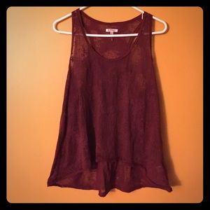 Burnout/sheer racer back top with subtle print