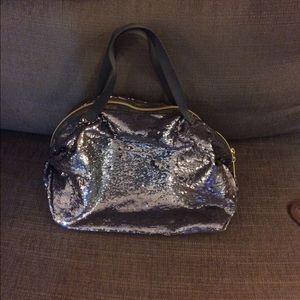 LESPORTSAC METALLIC SILVER SEQUIN PASSERBY TOTE