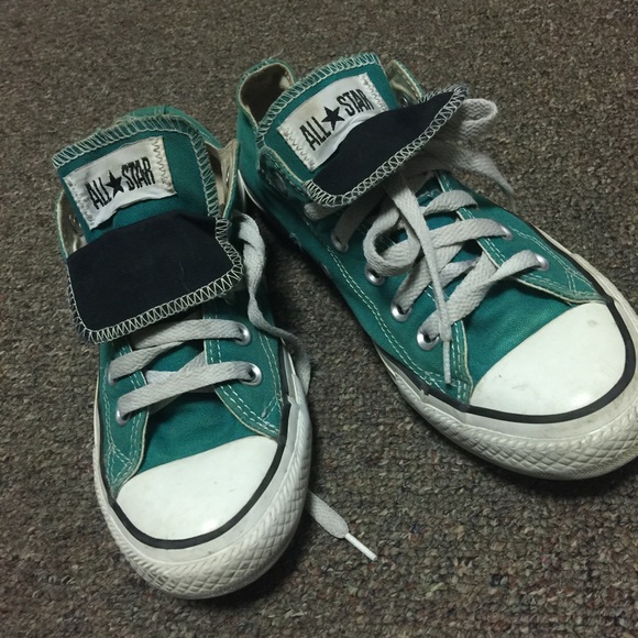 Teal color double tongue converse