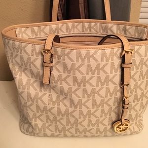 Michael Kors vanilla jet set travel top zip tote