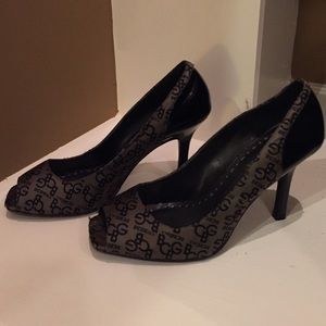BCBG black peep toe heels