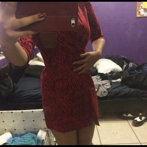 Red Zebra Button Up Dress